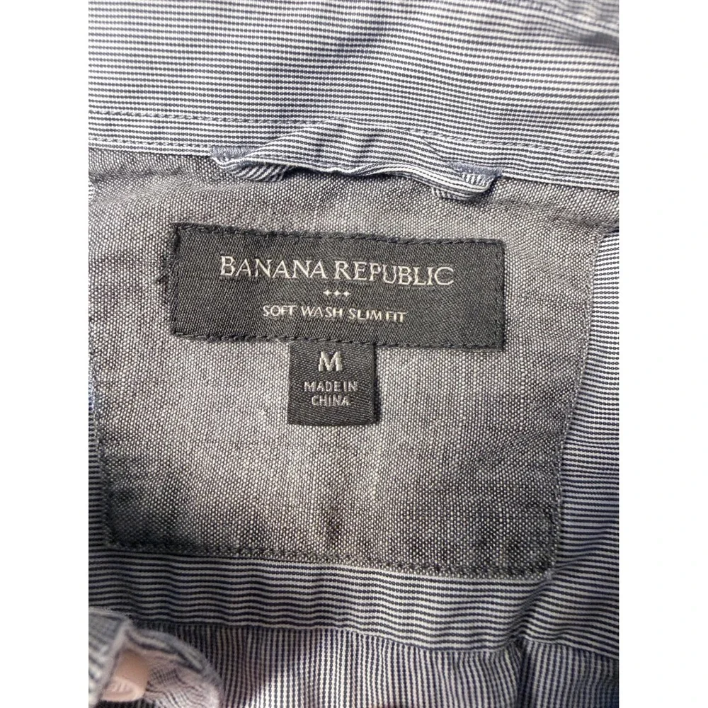 Banana Republic Soft Wash Slim Fit Shirt Mens‎ Medium Blue Micro Stripe Cotton